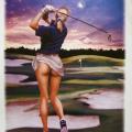Golf - žena odpalující golfový míček- golfový potisk na tričko